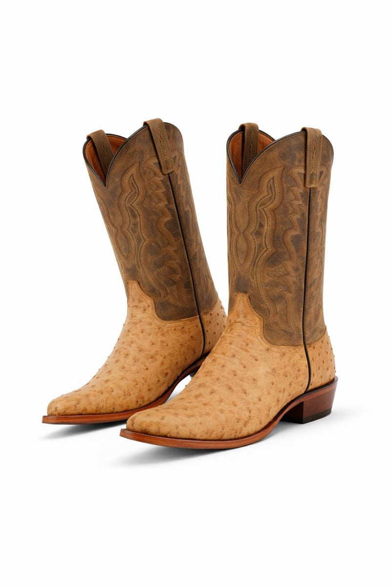 Dan Post Gehrig Full Quill Ostrich Boots - Saddle
