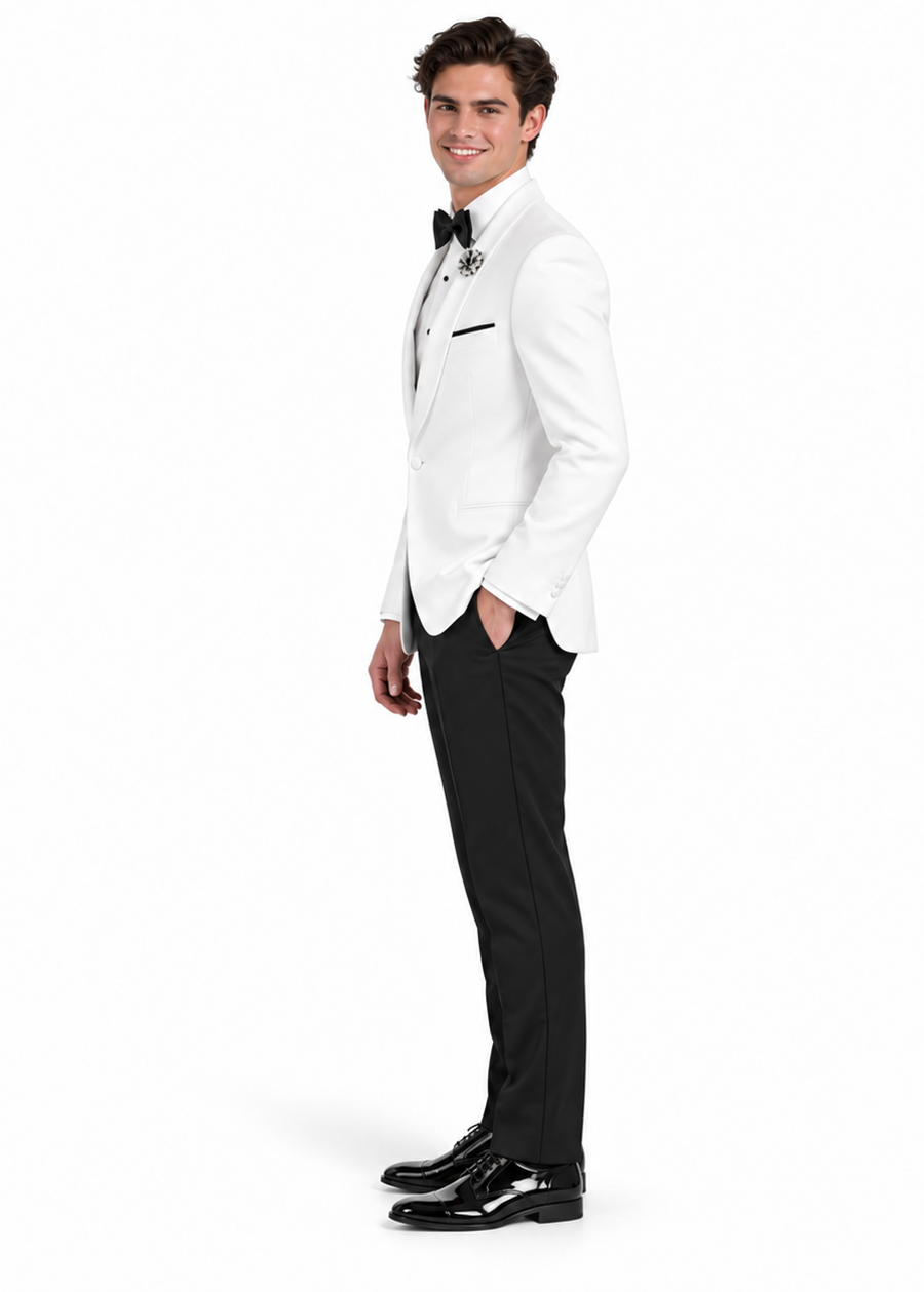 1 Button Shawl Lapel White Dinner Jacket