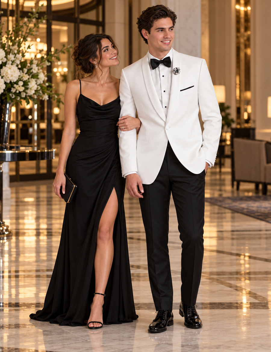 1 Button Shawl Lapel White Dinner Jacket