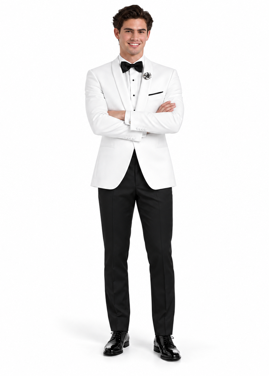 1 Button Shawl Lapel White Dinner Jacket