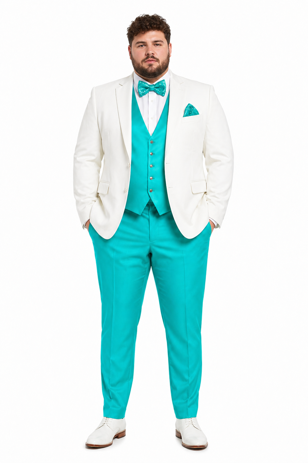 White & Turquoise Tuxedo Wedding Set