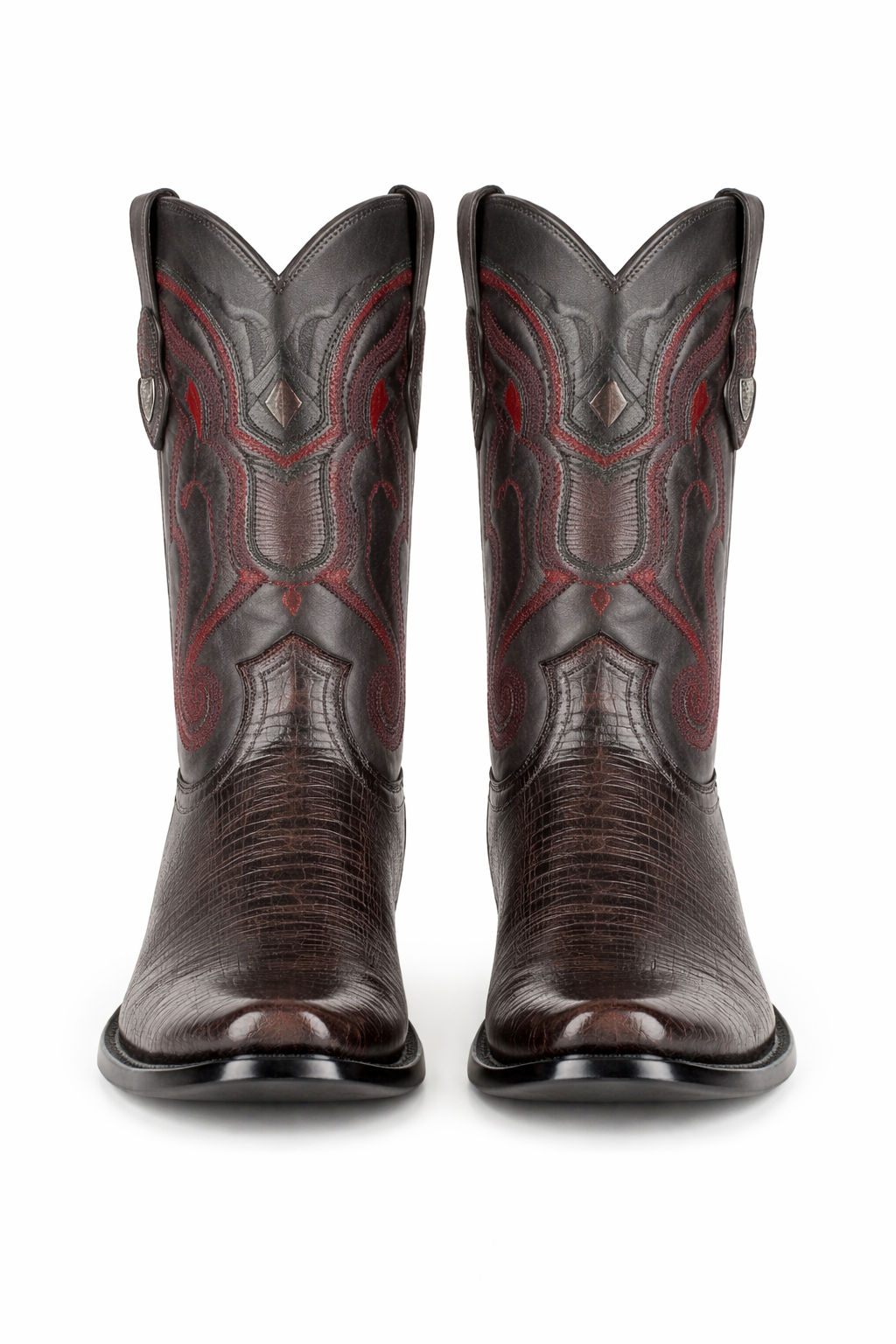 Men's Wild West Leather Dubai Square Toe Black Cherry Genuine Teju Lizard Dress Cowboy Boot Cheap Priced For Sale Online