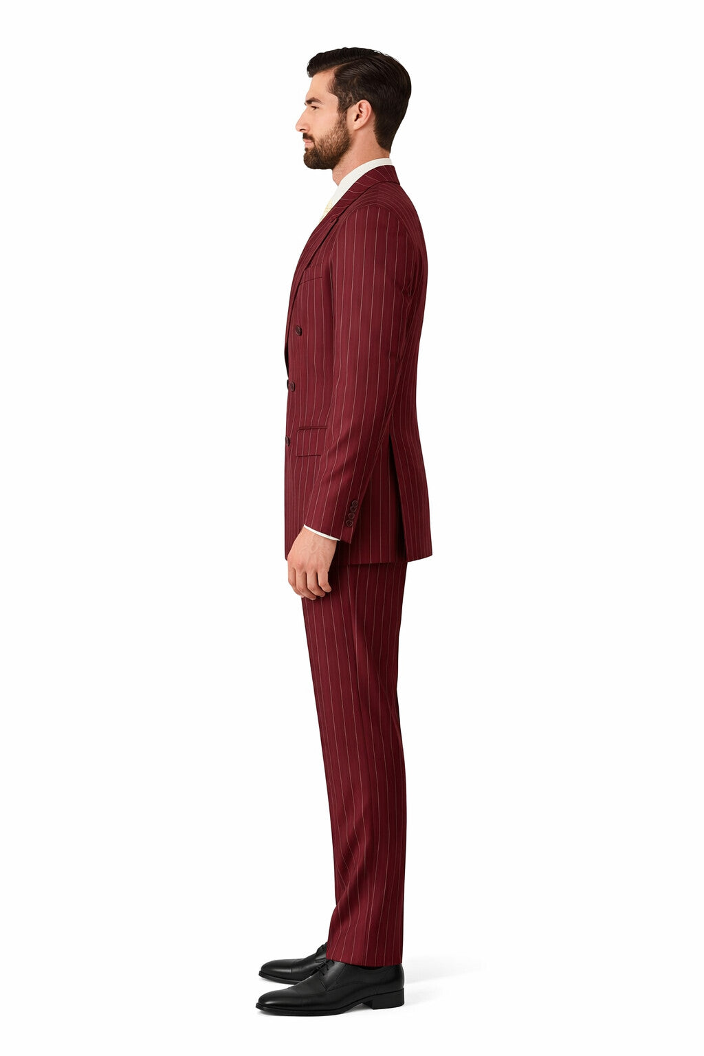 Elegant Wine Pinstripe Double Breasted Suit for Men – Fully Lined Classic Formal Style