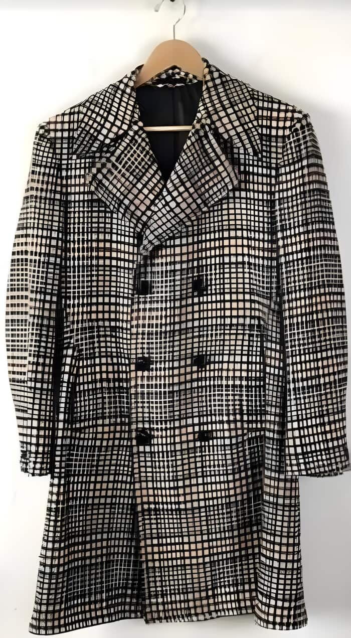Mens Plaid Wool Peacoat - 6 Button Red Topcoat