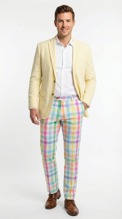 Mens Yellow Seersucker Blazer β Lightweight Summer Sport Coat Formal Casual Wedding Party Jacket
