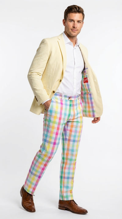 Mens Yellow Seersucker Blazer β Lightweight Summer Sport Coat Formal Casual Wedding Party Jacket