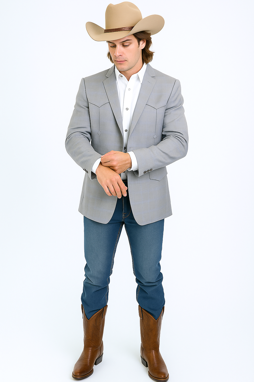 Double Button Western Grey Blazer for Men