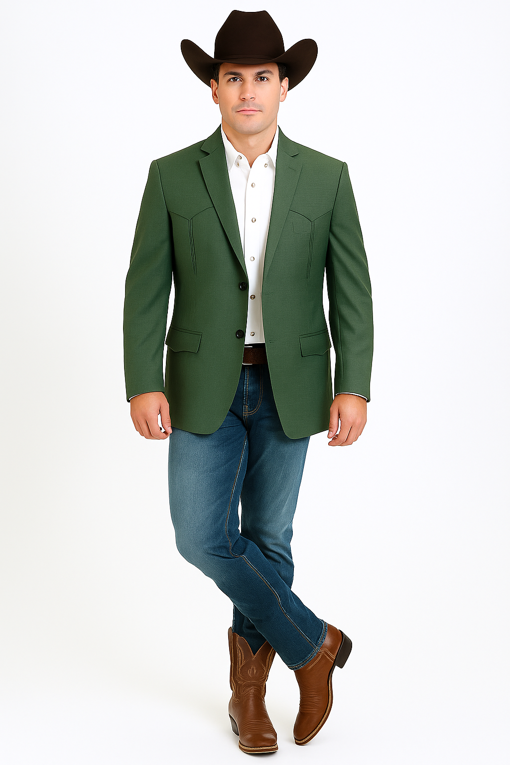 Double Button Green Western Blazer for Men