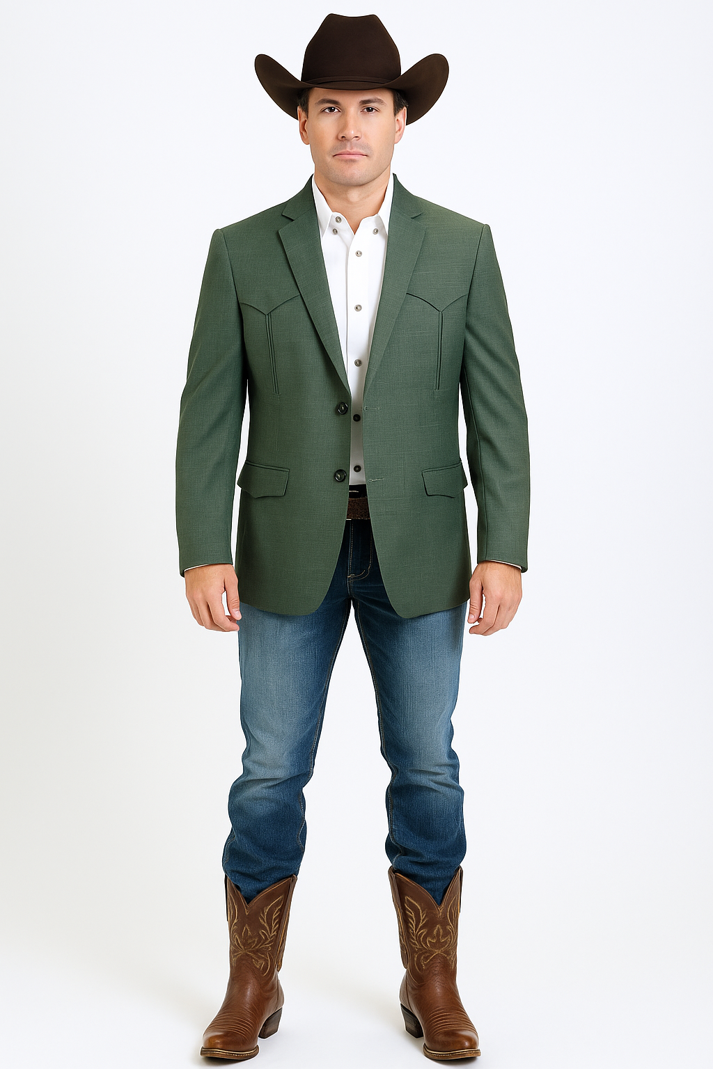Double Button Green Western Blazer for Men