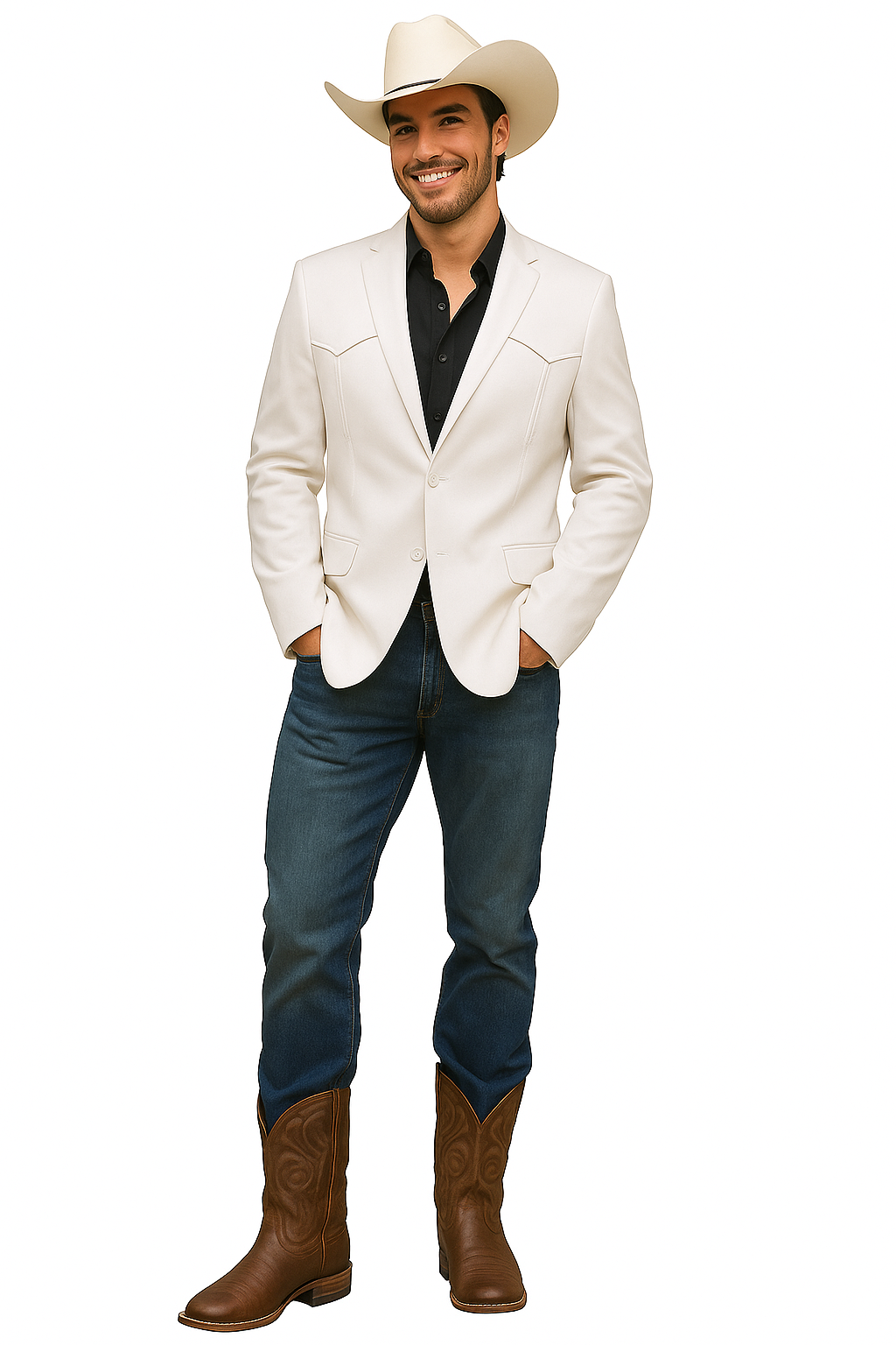 Double Button Western White Blazer