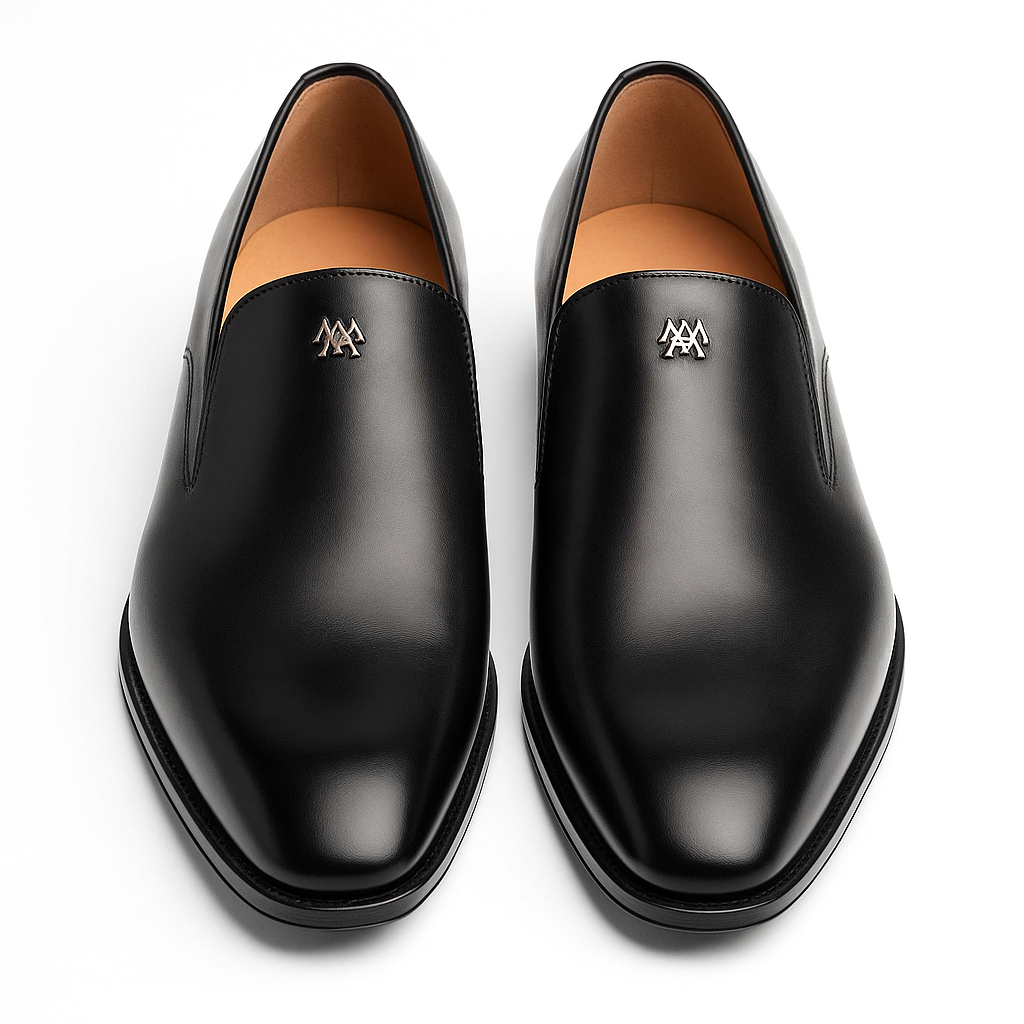 Patina Calfskin Black Double Gore Slip-ons by Mezlan