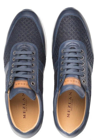 Mezlan Blue Calfskin Suede Dress Sneakers