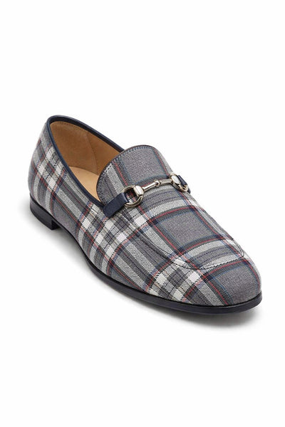 Mezlan Knighton Grey Plaid Apron Toe Moccasin