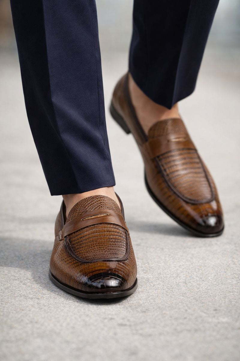 Mezlan Lipari Lizard Penny Loafer Dress Shoe