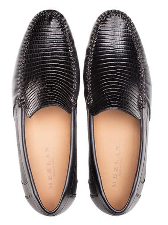 Mezlan Black Lizard Skin Napa Moccasin Loafers