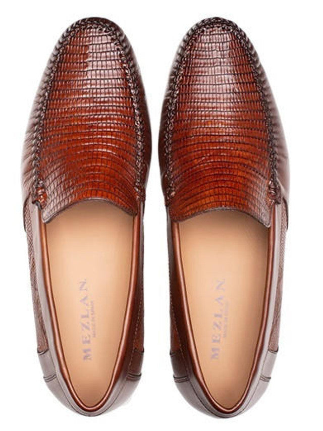 Mezlan Cognac Lizard Skin & Napa Moccasin Loafer