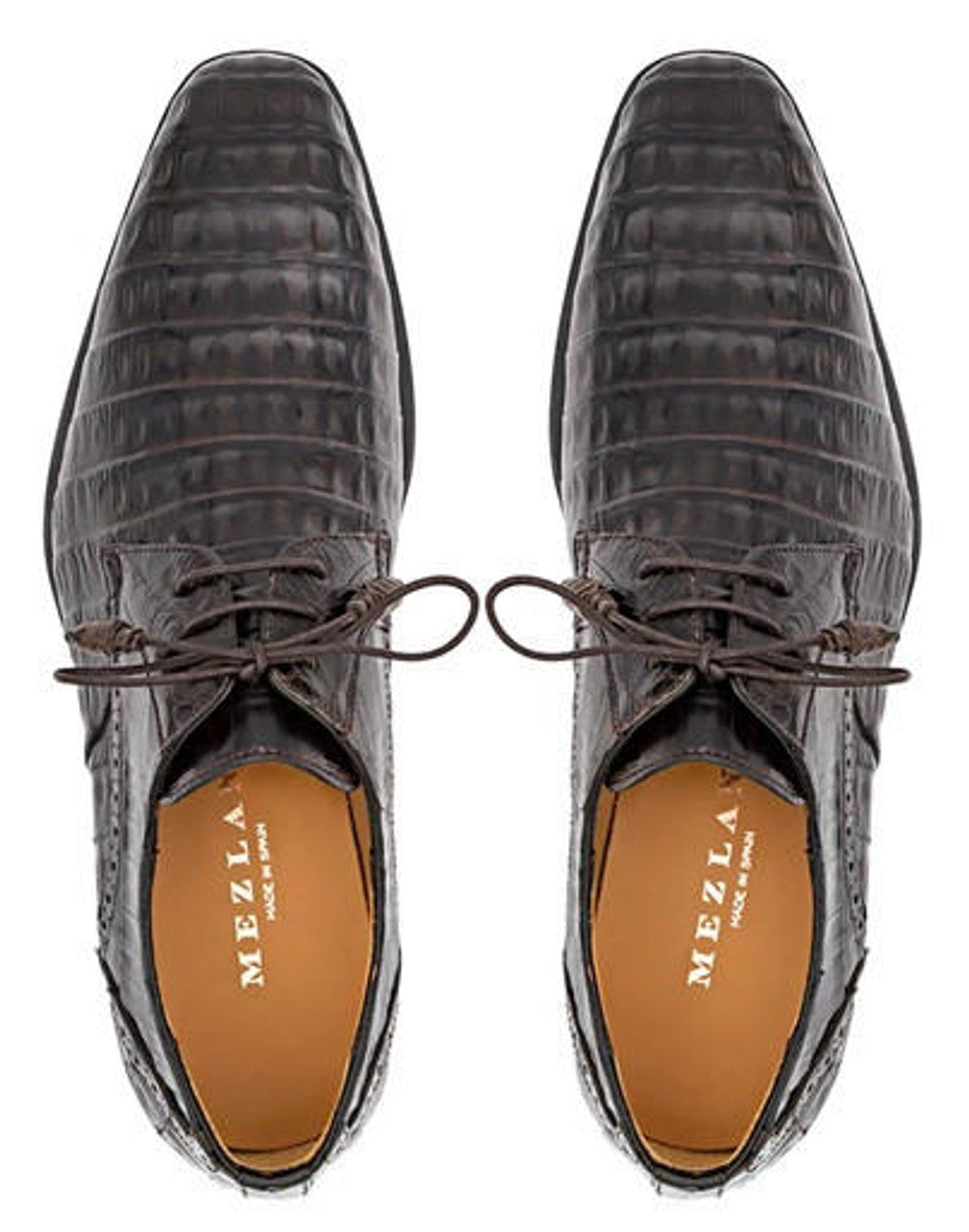 Mezlan Brown Crocodile Plain Toe Derby Golfo