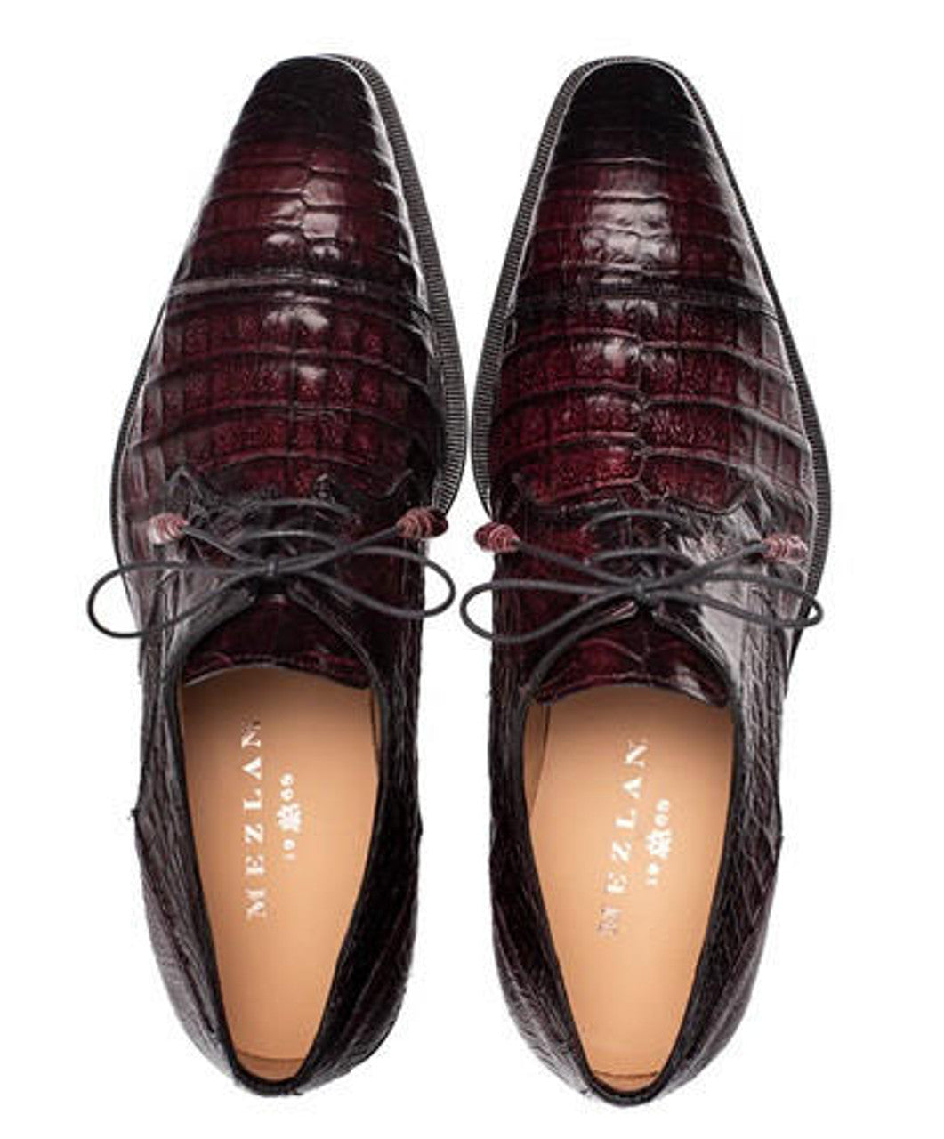 Mezlan Crocodile Burgundy Derby Captoe Shoes