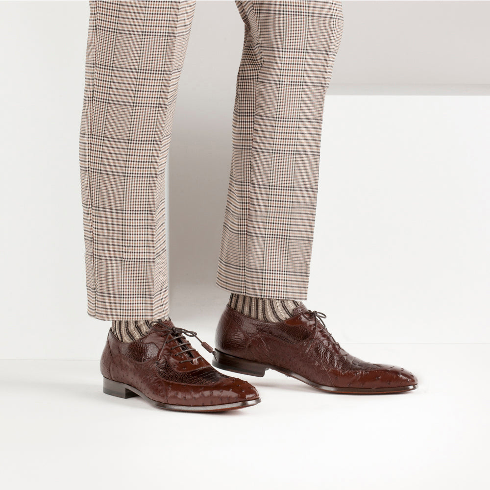 Mezlan Getty Ostrich Wingtip Oxford in Cognac