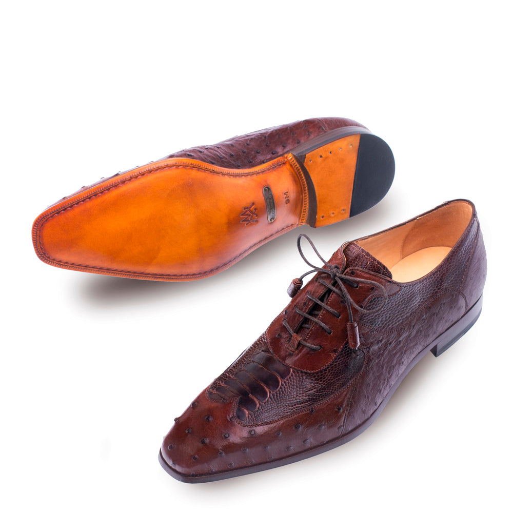 Mezlan Getty Ostrich Wingtip Oxford in Cognac