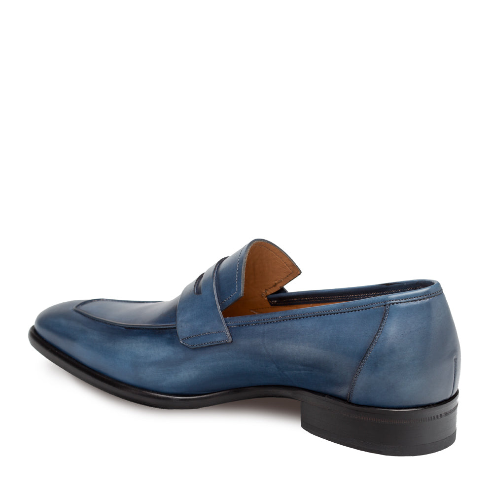 Mezlan Blue Calfskin Slip-On Penny Loafer