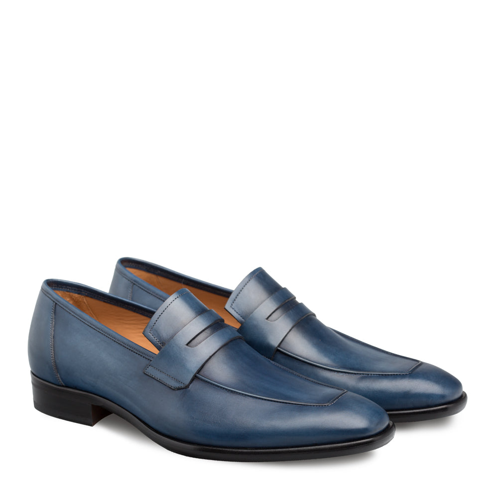 Mezlan Blue Calfskin Slip-On Penny Loafer