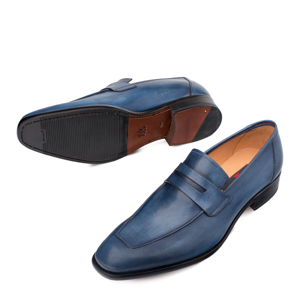 Mezlan Blue Calfskin Slip-On Penny Loafer