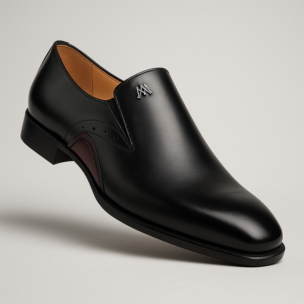 Patina Calfskin Black Double Gore Slip-ons by Mezlan