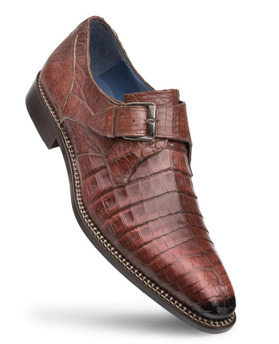 Mezlan Magnus Crocodile Monk Strap Shoes
