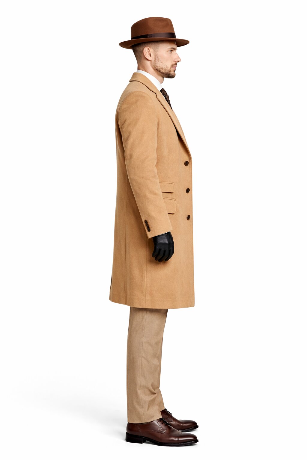 Michael Gray Tan Suit & Camel Overcoat Costume