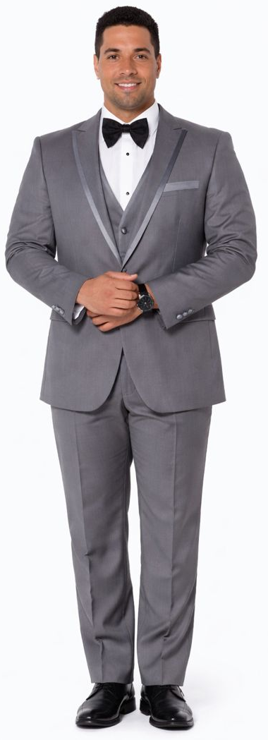 Mid Grey Textured Tuxedo Three Piece Set with Satin Trim - Wedding - Prom