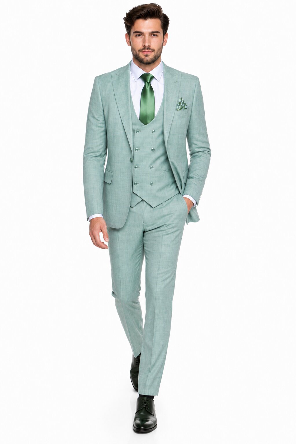 Tiglio Rosso Suit - Classic Fit Athletic Cut 100% Wool Super 150s Italian Fabric Peak Lapel in Color Mint Green