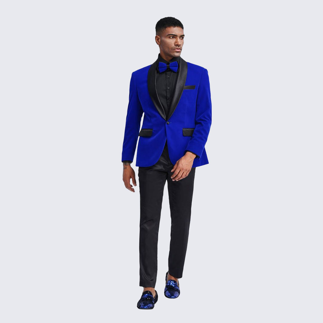 Royal Blue Velvet Tuxedo Jacket with Shawl Lapel – Slim Fit
