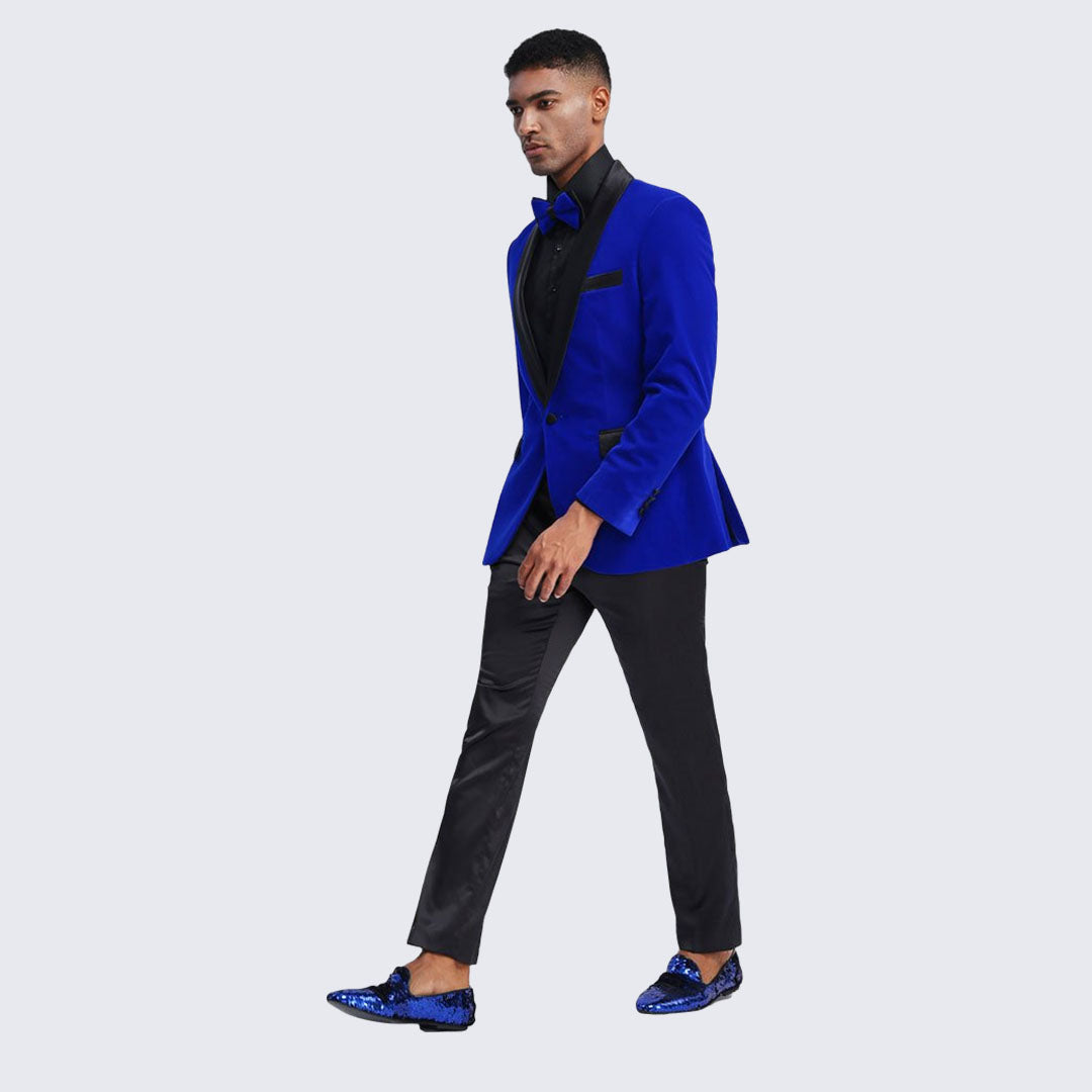 Royal Blue Velvet Tuxedo Jacket with Shawl Lapel – Slim Fit