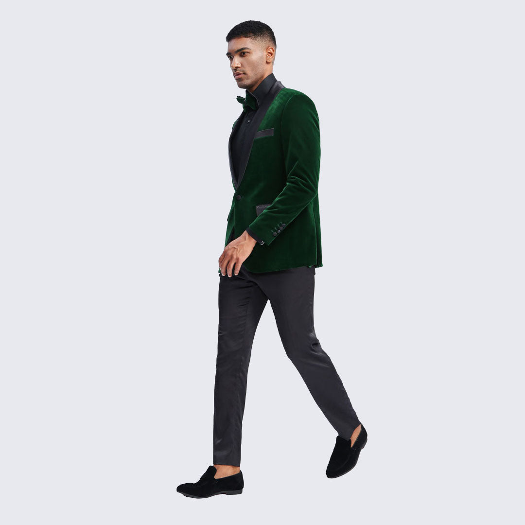 Emerald Green Velvet Tuxedo Jacket Slim Fit with Shawl Lapel - Wedding - Prom