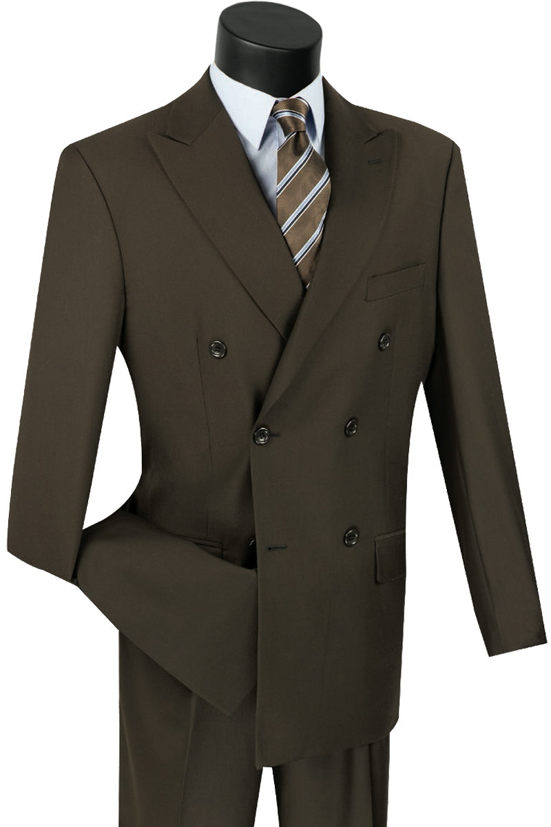 Men's Brown Wool Feel Double Breasted Suit