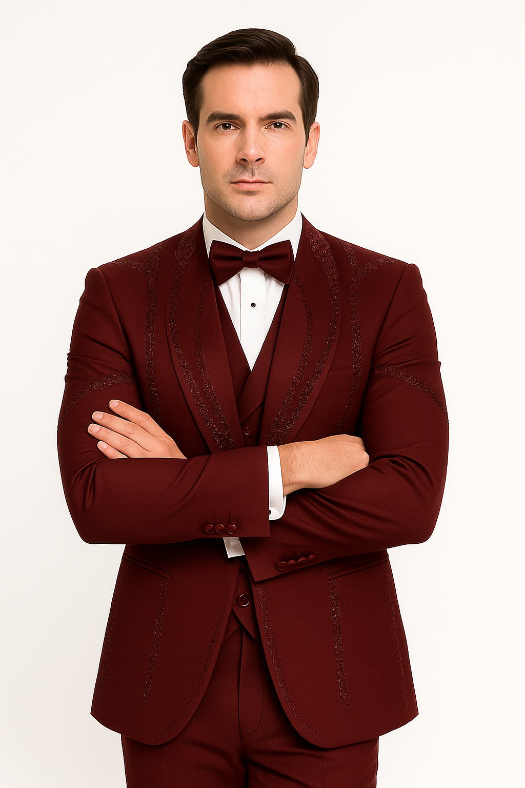 Burgundy Italian Wool 3-Piece Tuxedo for Men
