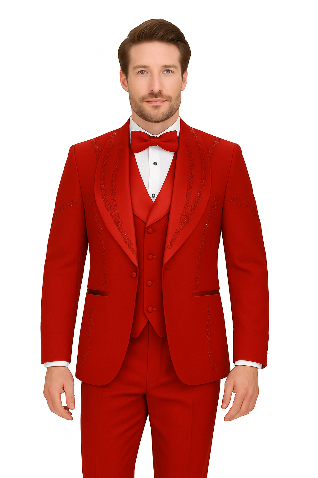 Italian Red Wool 3-Piece Modern Fit Tuxedo