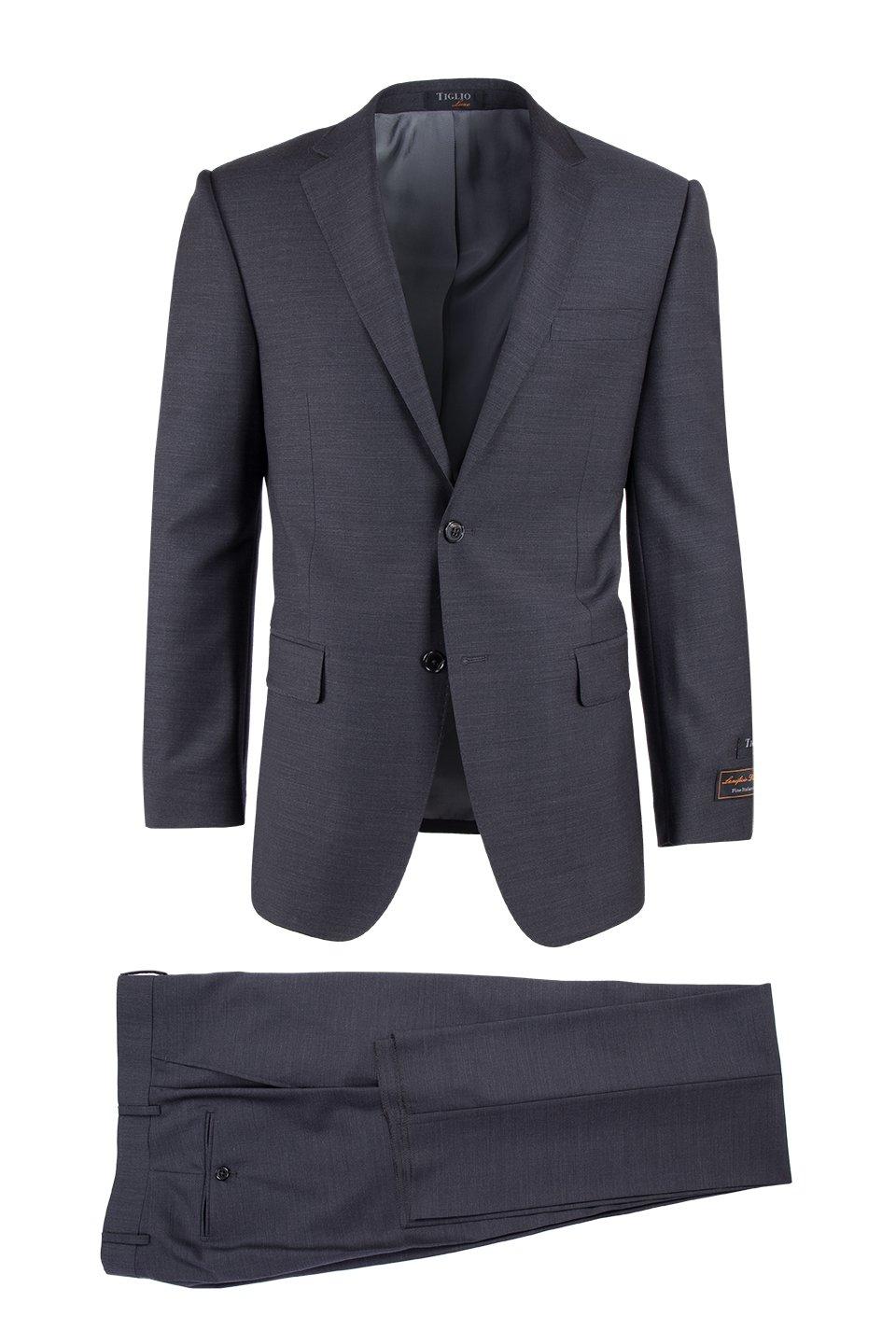Tiglio Italian Suit - Real Wool Fabric Super 150's Novello Charcoal Gray, Modern Fit Suit in Color Charcoal Gray