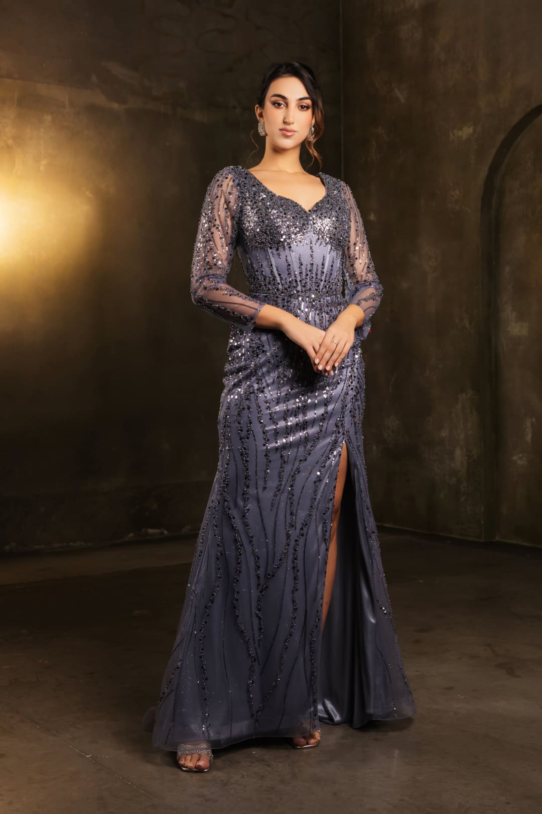 Mother Of The Bride Dress 3/4 Sleeves Mesh Gown By Royal Queen RQ8174