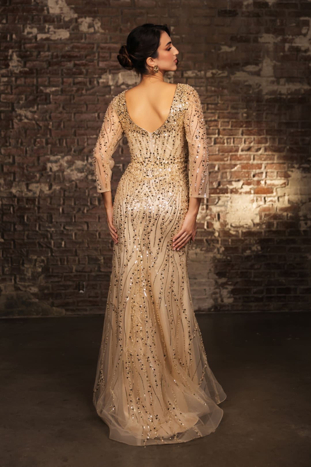 Mother Of The Bride Dress 3/4 Sleeves Mesh Gown By Royal Queen RQ8174