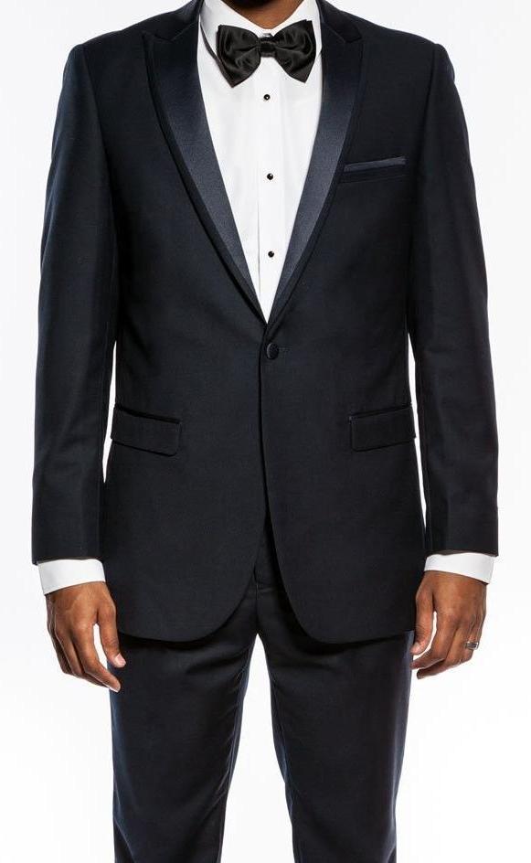Navy Satin Peak Lapel Slim 2-Piece Tuxedo