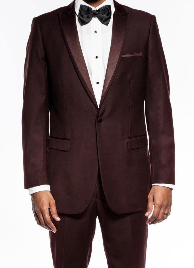 Brown Slim Fit Tuxedo with Satin Peak Lapel