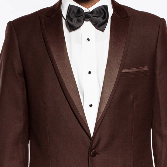 Brown Slim Fit Tuxedo with Satin Peak Lapel