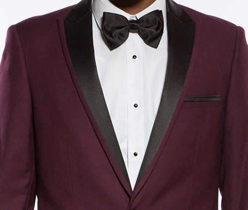 Burgundy Slim Fit Tuxedo with Satin Peak Lapel