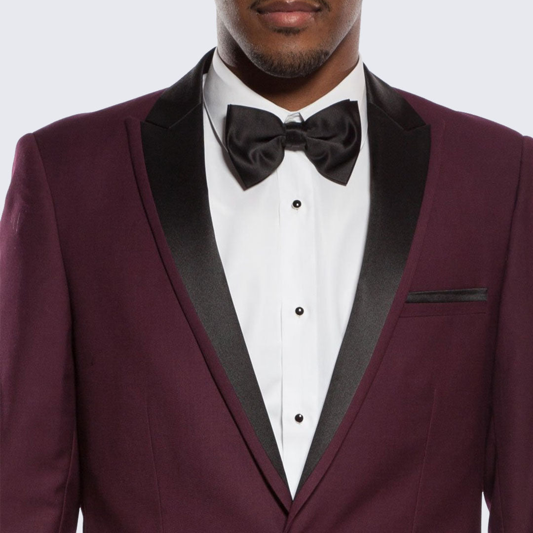 Burgundy Tuxedo Slim Fit One Button Peak Framed Lapel - Wedding - Prom