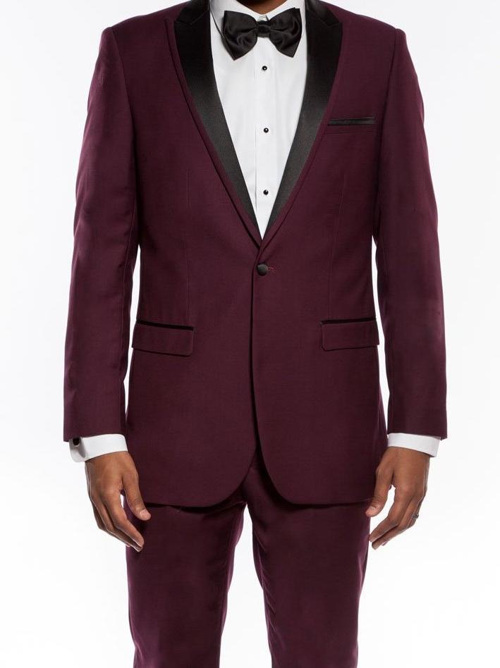 Burgundy Slim Fit Tuxedo with Satin Peak Lapel