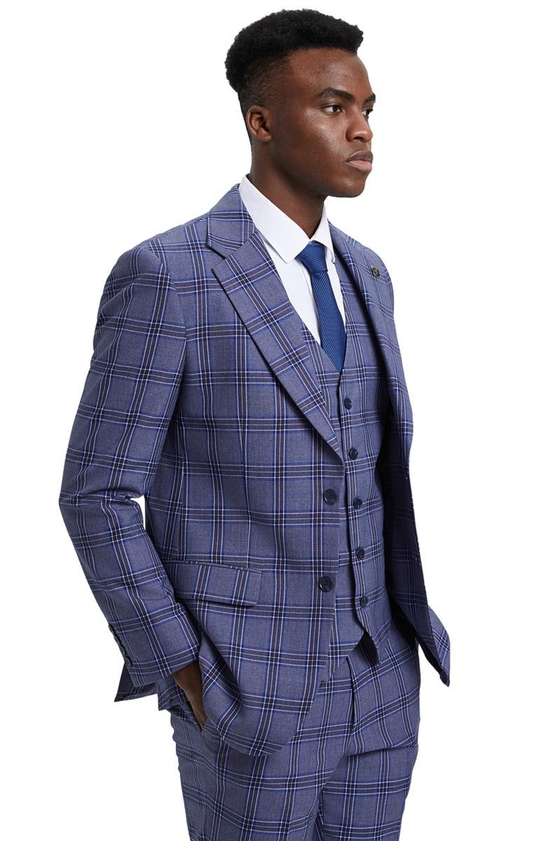 Stacy Adams Glen Plaid Two Button Vested Suit