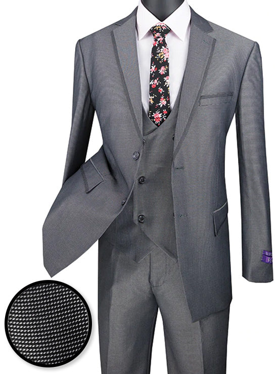 Birdseye Pattern Modern Fit 3 Piece Suit