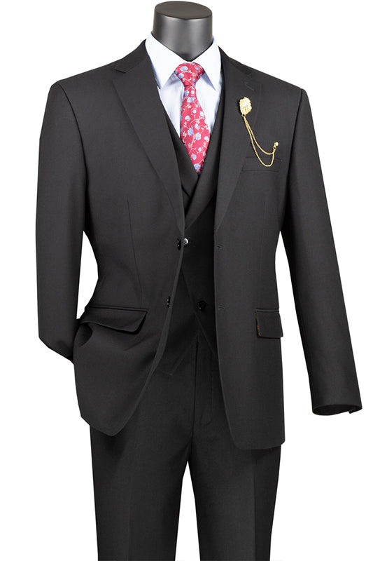Black Modern 3 Piece Suit with Vest & Elastic Waist